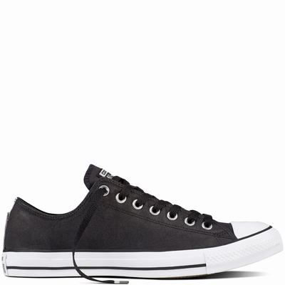 Converse Chuck Taylor All Star Leather Low Tops Mens - Black/Black/White Shoes (371HODLJ)